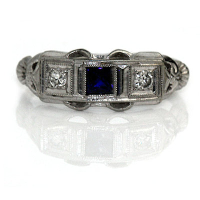 Art Deco Sapphire & Diamond Wedding Ring - Vintage Diamond Ring