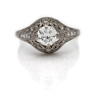 Magnificent Art Deco Diamond Engagement Ring with Side Stones .90 ct F/VS1