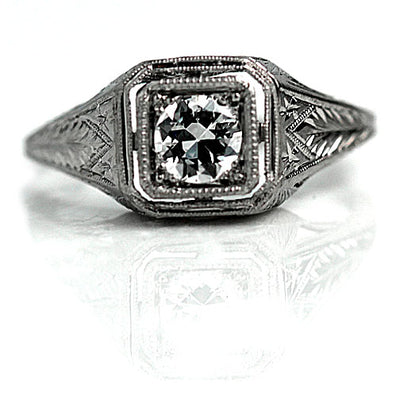Intricate Art Deco Two Tiered Platinum Engagement Ring