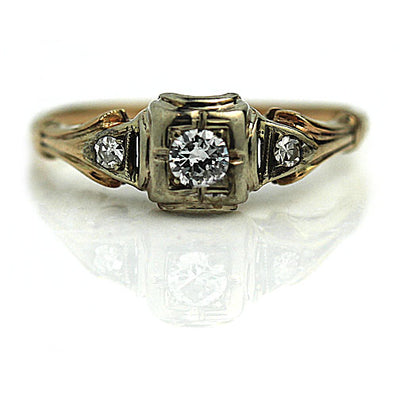 1940s Diamond Engagement Ring with Filigree Tapered Band