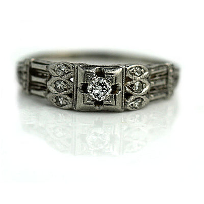Art Deco Engagement Ring With Navette Framed Side Diamonds