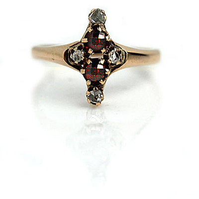 Vintage Garnet & Rose Cut Diamond Ring - Vintage Diamond Ring