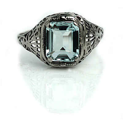 Estate 2.20 ct Aquamarine Engagement Ring - Vintage Diamond Ring
