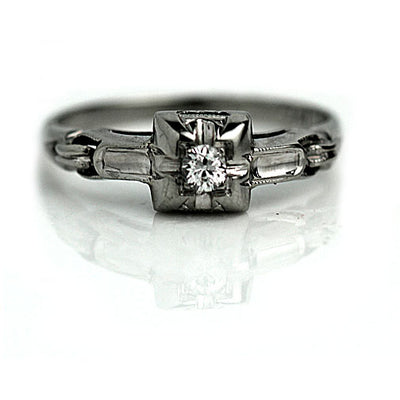 Thin Fluted Band Diamond Engagement Ring Signed Fidelity