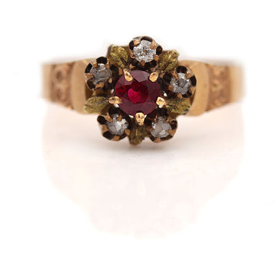 Victorian Ruby & Diamond Halo Engagement Ring