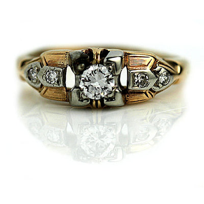 Antique Two Tone Diamond Engagement Ring with Side Stones
