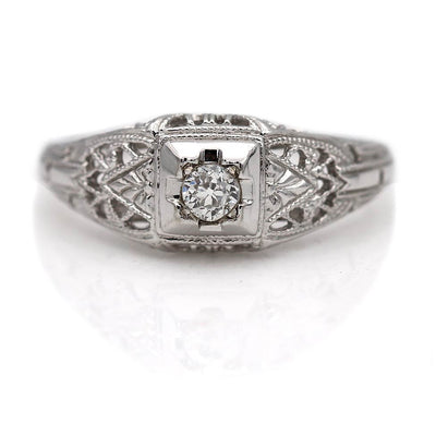 Diamond Engagement Ring with Side Engravings