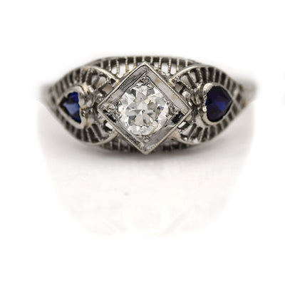 Diamond & Heart Shaped Sapphire Engagement Ring
