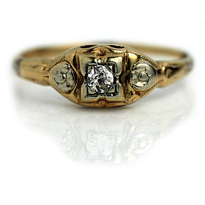 1940s Late Art Deco Two Tone Diamond Ring