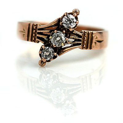 3 Stone Old Mine Cut Diamond Engagement Ring