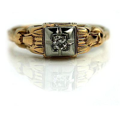Antique Two Tone Diamond Ring with Filigree