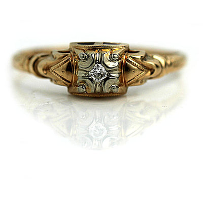 1950s European Cut Diamond Engagement Ring with Filigree