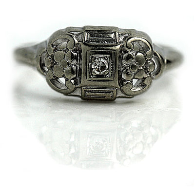 Estate Floral Diamond Engagement Ring