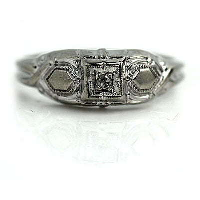 Petite Diamond Engagement Ring with Filigree Engravings