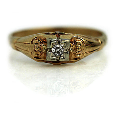 Solitaire Diamond Engagement Ring with Filigree Band