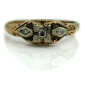 1950s Diamond Engagement Ring with Navette Engravings