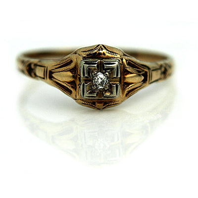Solitaire Diamond Ring with Filigree Band
