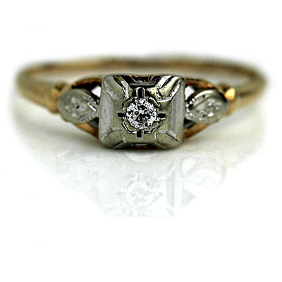 Transitional Cut Engagement Ring with Light Patina