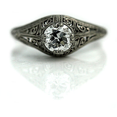 Antique Solitaire Engagement Ring with Filigree Engravings