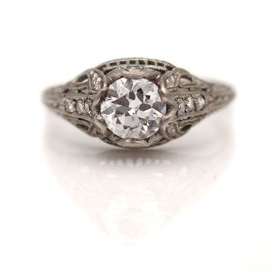 Art Deco Engagement Ring with Shoulder Set Diamonds .85 Ct GIA E/SI2