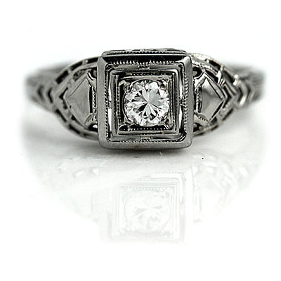 White Gold Filigree Diamond Engagement Ring