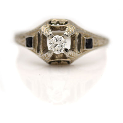 Unique Diamond & Sapphire Engagement Ring - Vintage Diamond Ring