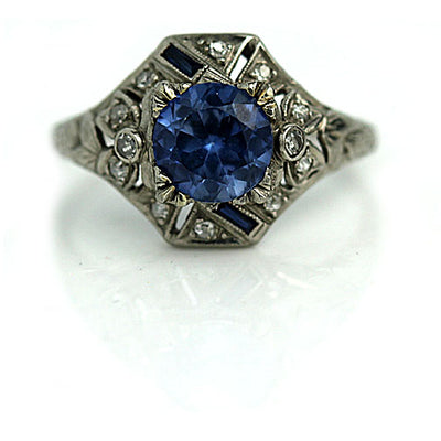 Unique Blue Gemstone & Sapphire Engagement Ring - Vintage Diamond Ring