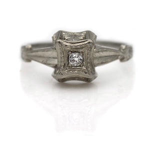 Unique Two Tiered Solitaire Engagement Ring with Fluted Band