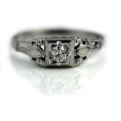 Art Deco Diamond Engagement Ring with Navette Engravings