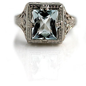 Art Deco 1.50CTW  Square Cut Aquamarine Antique Gemstone Engagement Ring