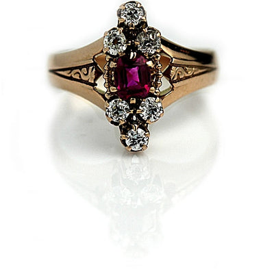 Victorian Ruby & Diamond Engagement Ring - Vintage Diamond Ring