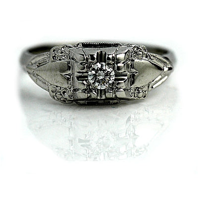 Vintage Diamond Engagement Ring with Heart Motif