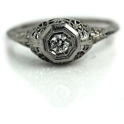 White Gold Diamond Filigree Engagement Ring