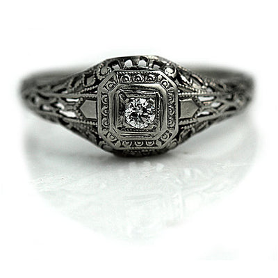Rare Art Deco Engagement Ring with Filigree Engravings