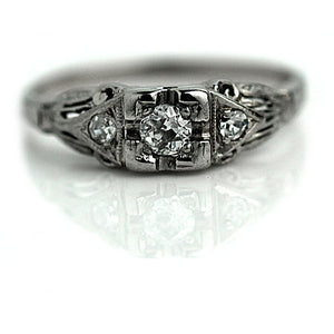 Mine Cut Diamond Engagement Ring with Side Stones