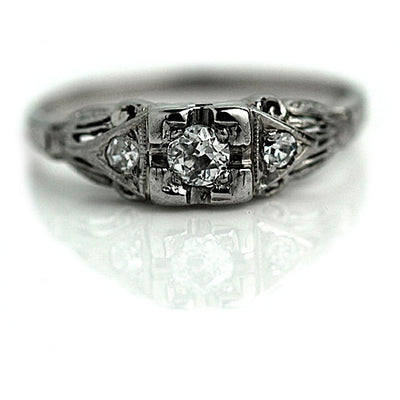 Mine Cut Diamond Engagement Ring with Side Stones