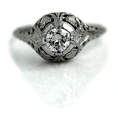 Antique Solitaire Engagement Ring with Heart Motif