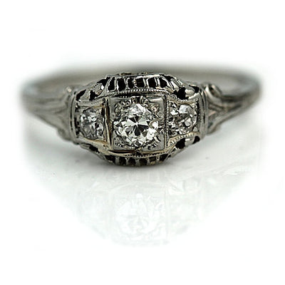 Old Mine Cut Diamond Engagement Ring signed Belais