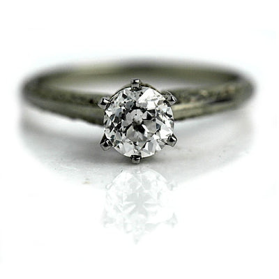 Antique Engraved Thin Band Solitaire Engagement Ring 