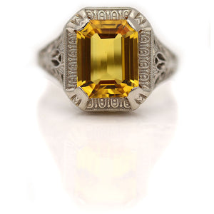 Art Deco Emerald Cut Citrine Ring