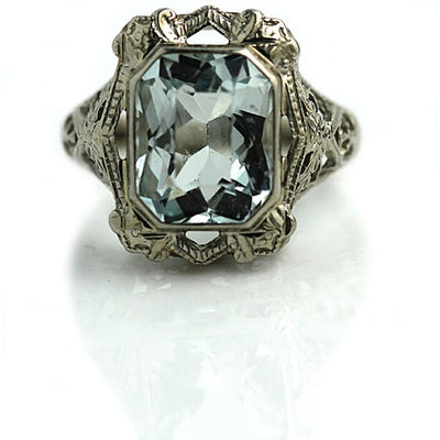 3.50 ct Art Deco Aquamarine Engagement Ring 