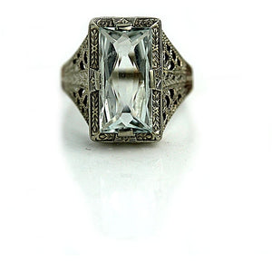Art Deco 2.75 CTW Rectangular Cut Antique Aquamarine Engagement Ring