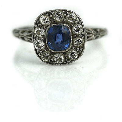 Ceylon Sapphire & Diamond Halo Engagement Ring 