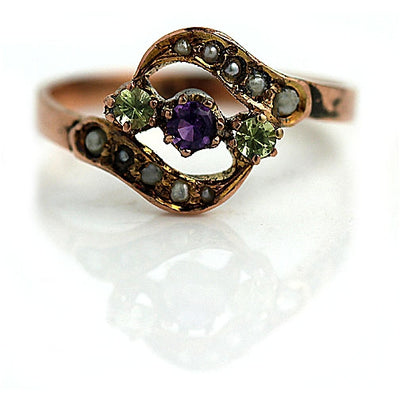 Amethyst Spinel & Pearl Engagement Ring - Vintage Diamond Ring
