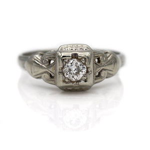 Old Mine Cut Engagement Ring with Side Engravings