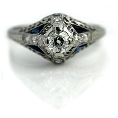 Vintage Diamond & Sapphire Engagement Ring - Vintage Diamond Ring