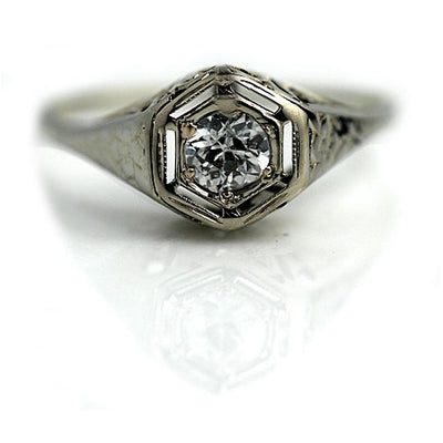 Estate Diamond Engagement Ring with Floral Engravings