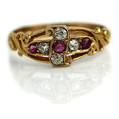 Antique Diamond Ring with Rubies