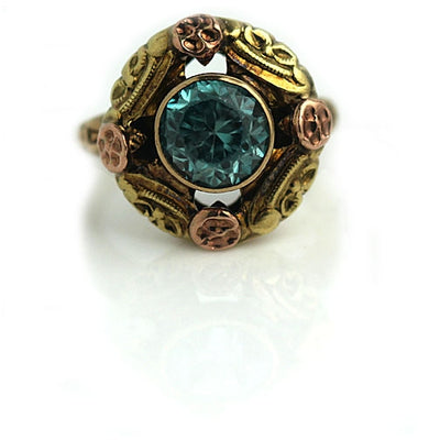 Floral Rose Gold Zircon Engagement Ring - Vintage Diamond Ring