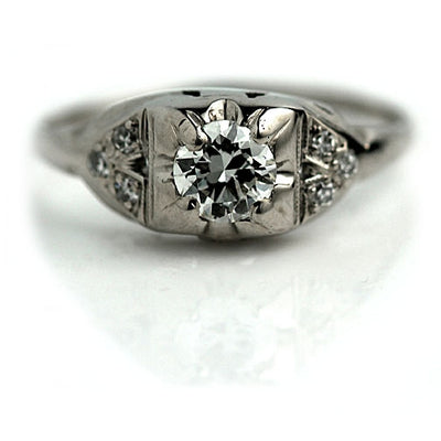 European Cut Square Engagement Ring with Side Stones